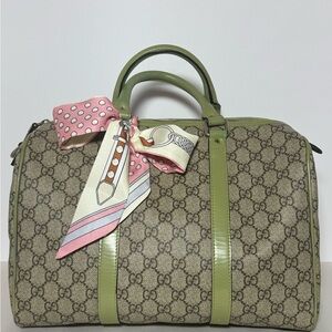Gucci Beige and Green Monogram Boston Joy Bag